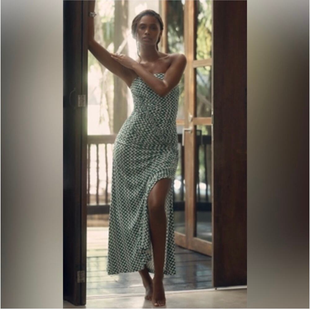 Celandine Anthropologie Strapless Green and White Gabbie Tube Dress Medium